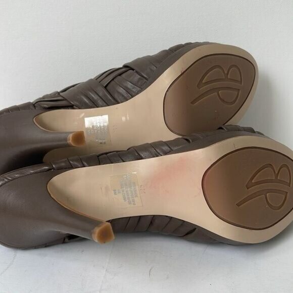 Boutique 9 Ashoe Woven Leather Cage Booties Women’s 8.5M Taupe Peep Toe High Hee - Picture 9 of 9